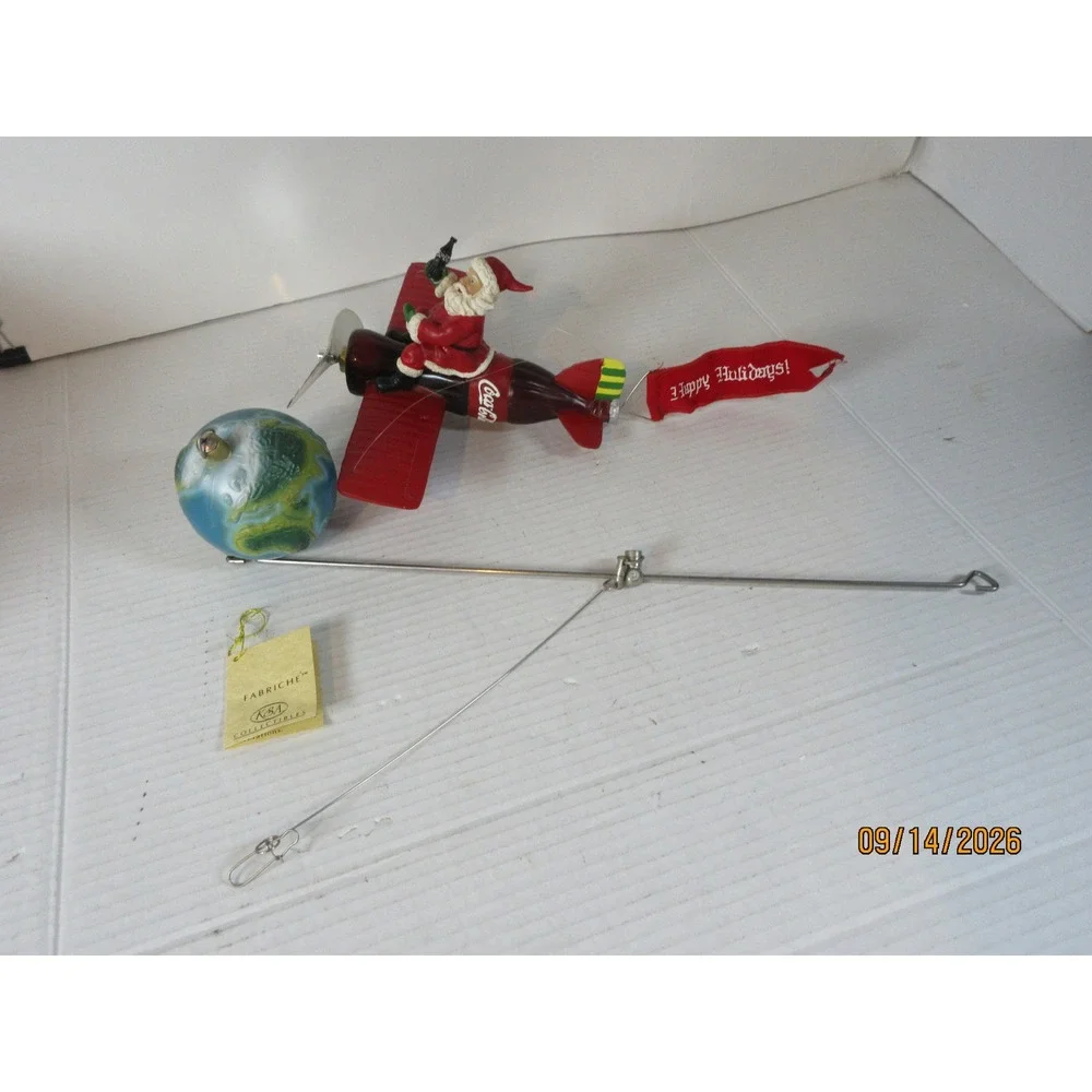 Coca-Cola Santa Flying Machine Kurt Adler Holiday Hanging Mobile Display Boxed